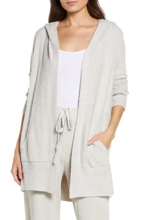 barefoot dreams CozyChic™ Long Hooded Cardigan in Oyster at Nordstrom, Size X-Small | Nordstrom
