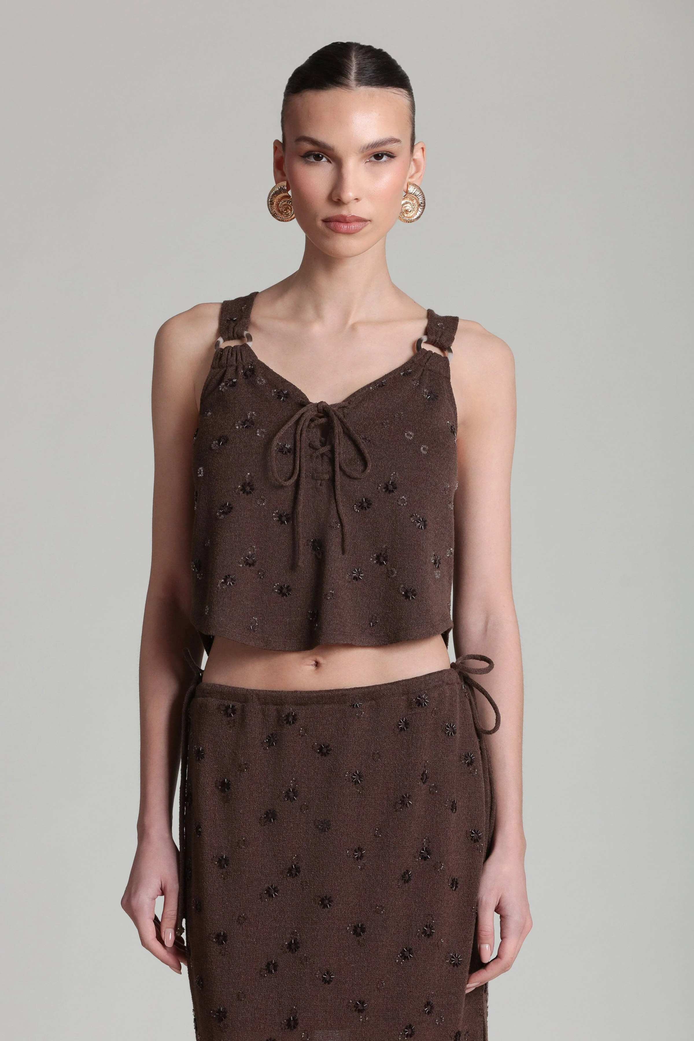 Beaded Knit Lace-Up Tank Top | Avec Les Filles