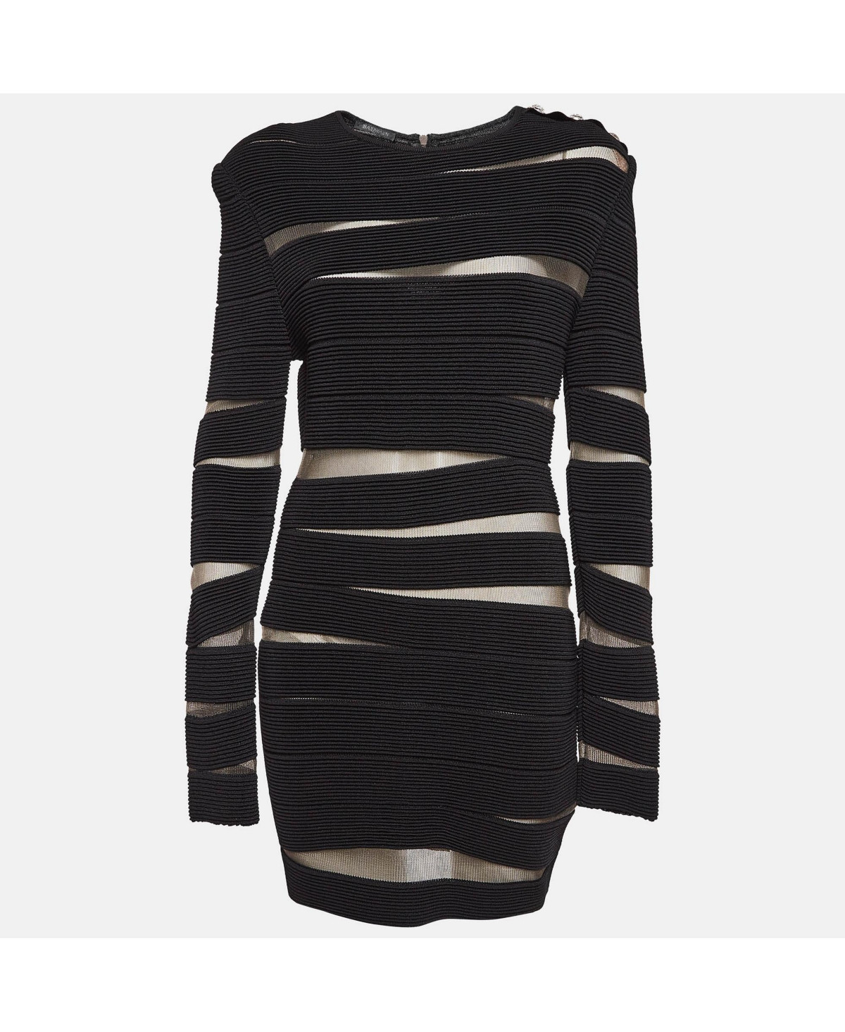 Pre-Owned Balmain Women's Black Open Knit Long Sleeve Mini Dress | Macy's