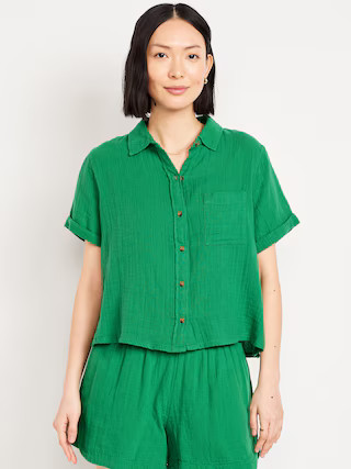 Crinkle Gauze Loose Button-Down Shirt | Old Navy (US)