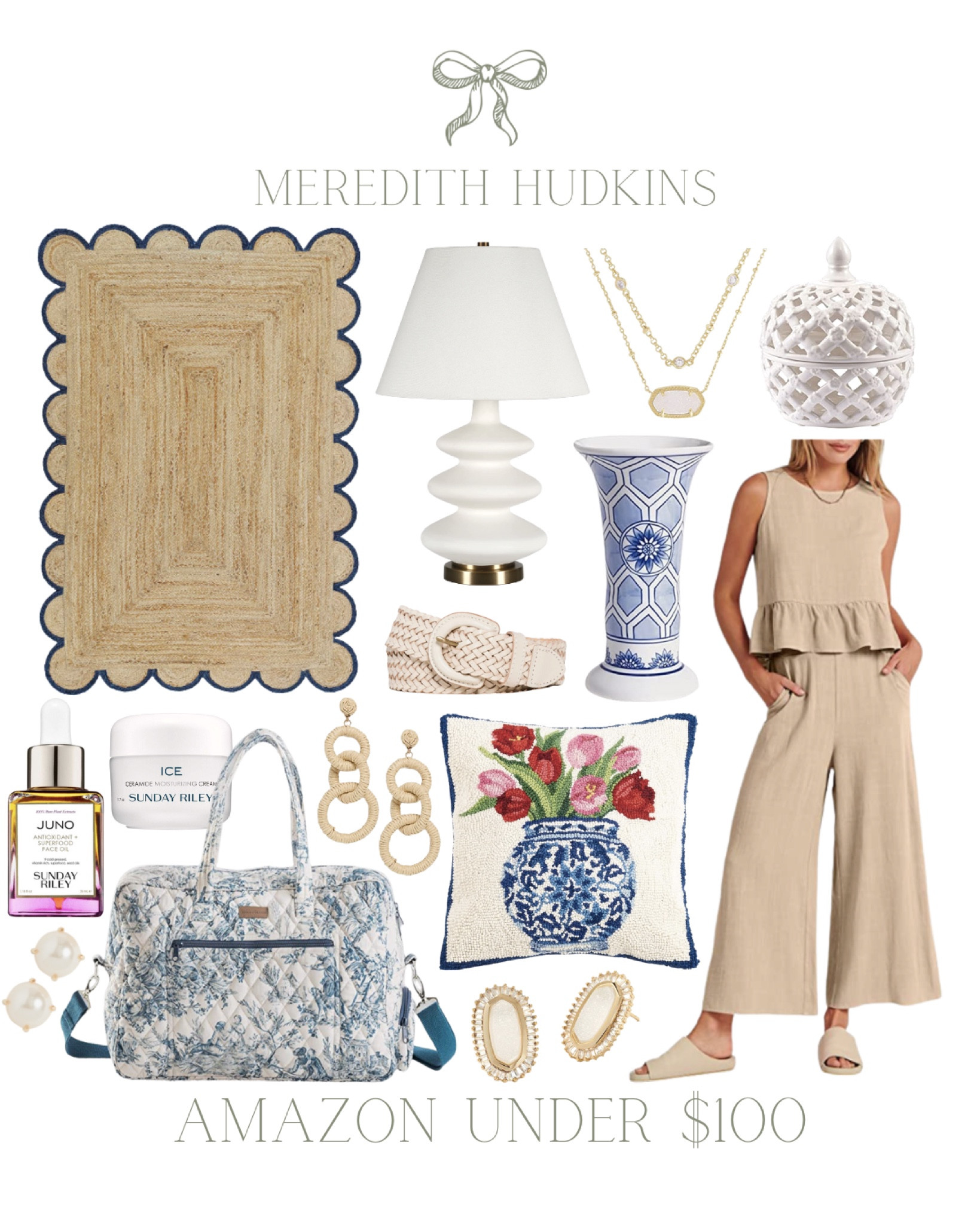 Spring fashion, summer fashion, two-piece outfit, scalloped rug, accent pillow, blue and white home decor, living room, bedroom, duffel bag, beauty, Sunday Riley, pearl earrings, Kendra Scott, rattan earrings, Madewell, neutral outfit, home decor, spring home Decor, table lamp, lighting, vase, vacation outfit, necklace, earrings

#LTKunder100 #LTKhome #LTKsalealert