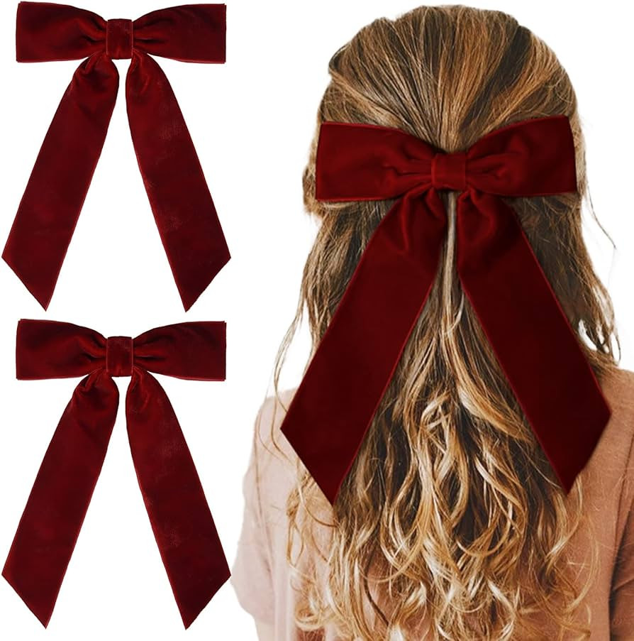 2PCS Red Velvet Hair Bows Hair Clips 5" Big Fall Alligator Clips Hair Accessories for Women Girls... | Amazon (US)