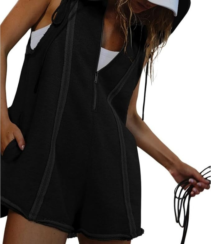ECHOINE Hoodie Romper for Women Zipper Up Loose Fit Shorts Jumpsuit with Pockets | Amazon (US)