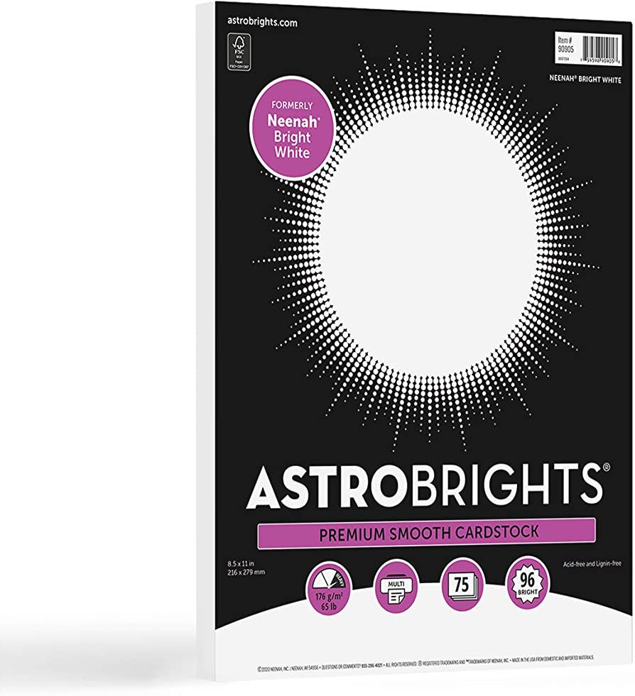 Astrobrights/Neenah Bright White Cardstock, 8.5" x 11", 65 lb/176 gsm, White, 75 Sheets (90905-02... | Amazon (US)