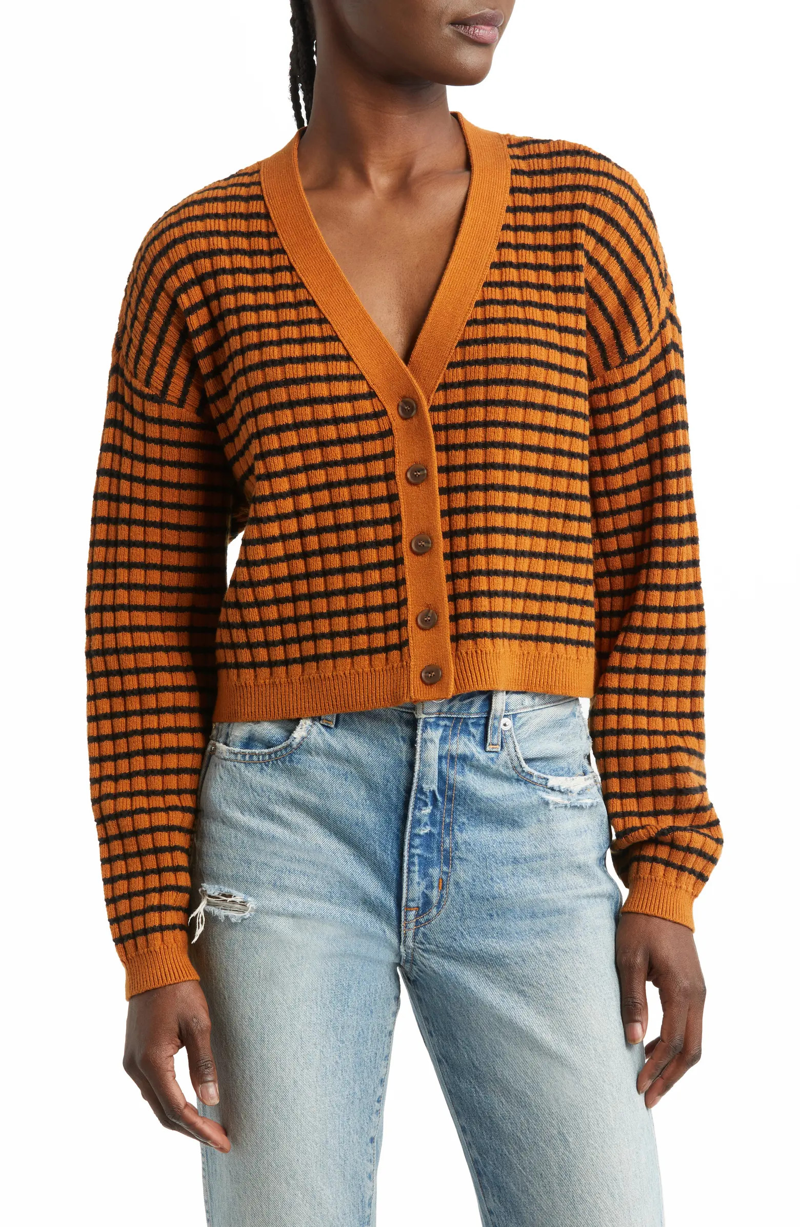 Treasure & Bond Stripe Cotton Blend Rib Cardigan | Nordstrom | Nordstrom