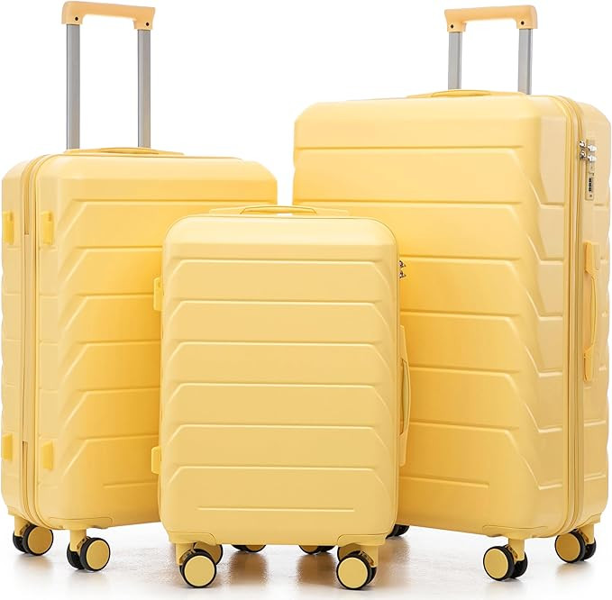 Merax 3 Luggage Sets, ABS Hardshell Suitcase Spinner Wheels Durable Lightweight, Yellow Horizonta... | Amazon (US)