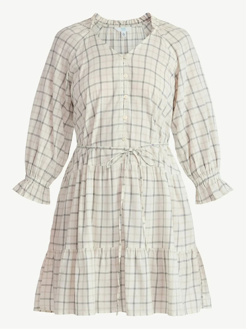 Time and Tru Women's Ruffle Neck Tiered Mini Dress, Sizes XS – XXXL | Walmart (US)