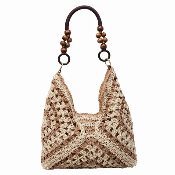 Straw Beach Bag for Women - Handmade Raffia Woven Tote Handbag, Summer Mesh Beach Purse for Vacat... | Walmart (US)