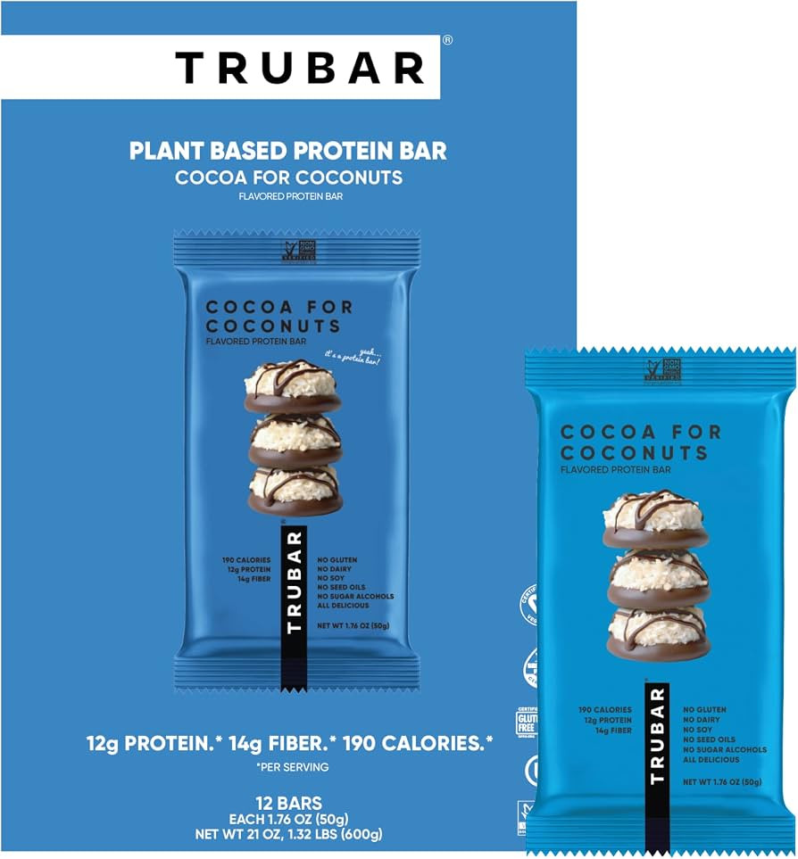 TRUBAR Vegan Protein Bar, Cocoa For Coconuts, Gluten Free, Plant Based Protein, Dairy Free, Non G... | Amazon (US)