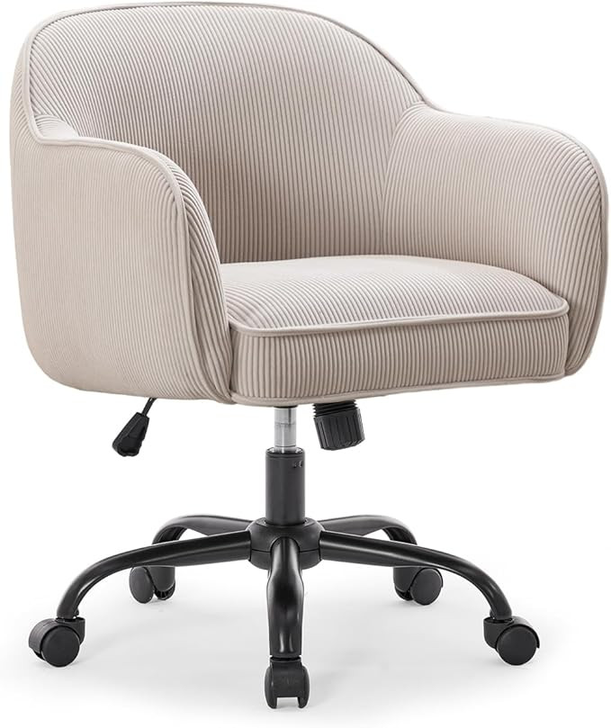 Desk Chair, Corduroy Swivel Chair with Arms & Wheels, Beige | Amazon (US)