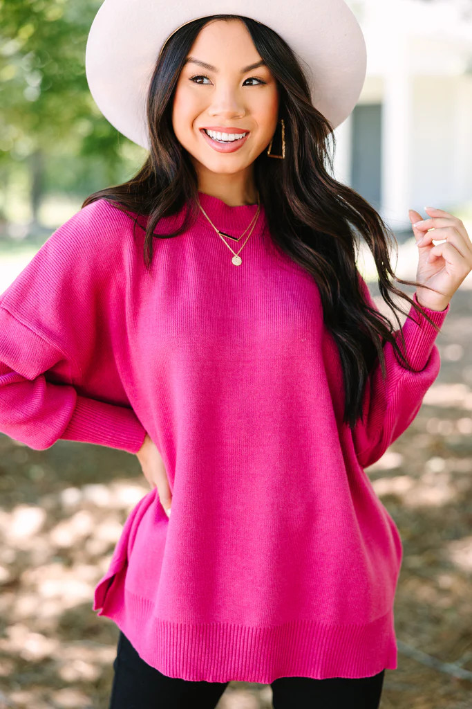 Perfectly You Magenta Pink Mock Neck Sweater | The Mint Julep Boutique