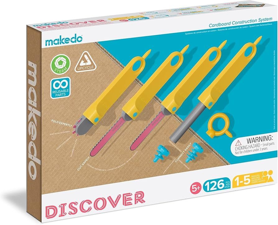 Makedo Discover | 126 Piece Cardboard Construction Toolbox for 1-5 Makers | STEM and STEAM Educat... | Amazon (US)