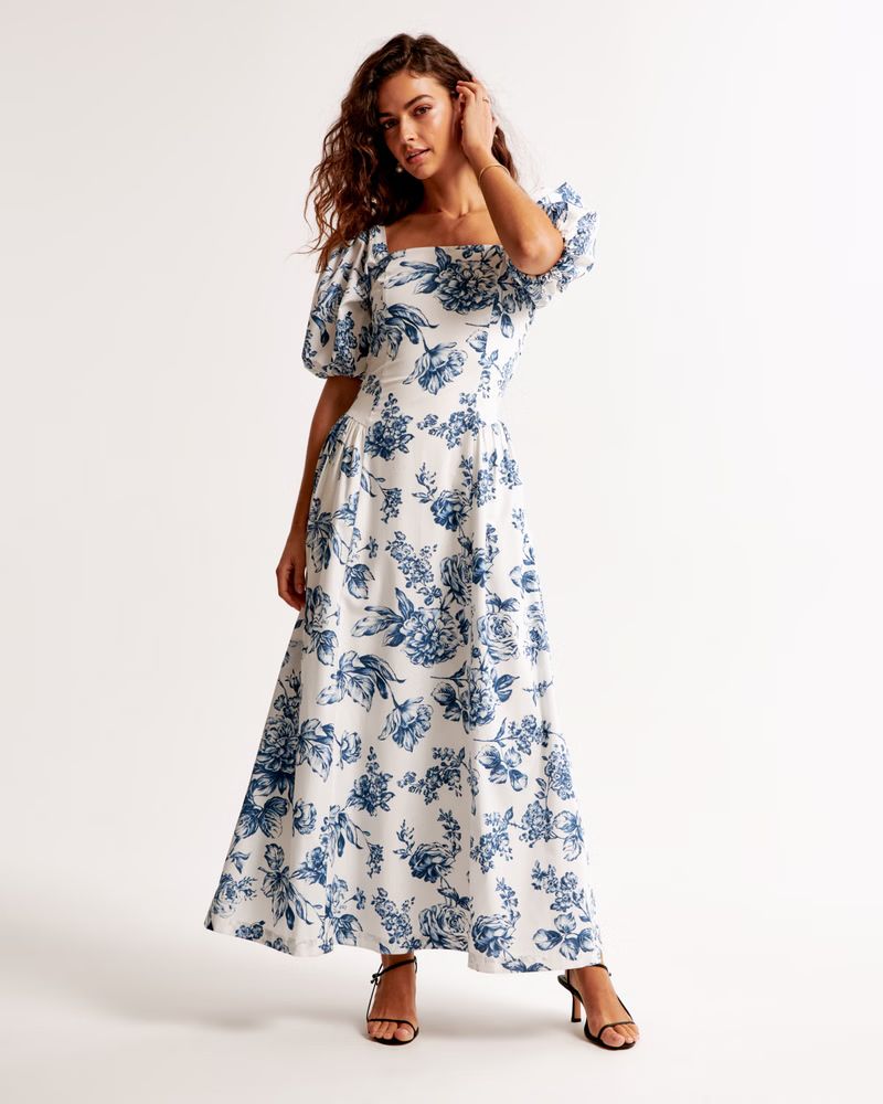 Puff Sleeve Dipped-Waist Maxi Dress | Abercrombie & Fitch (US)