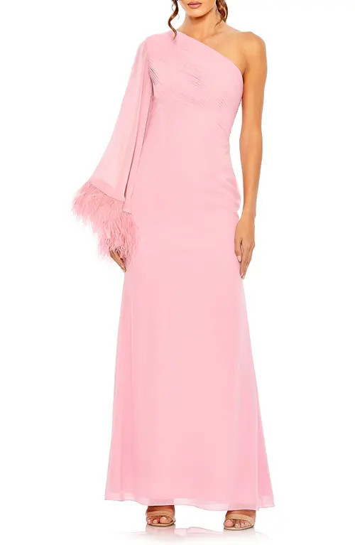 Mac Duggal One-Shoulder Feather Gown in Rose at Nordstrom, Size 2 | Nordstrom