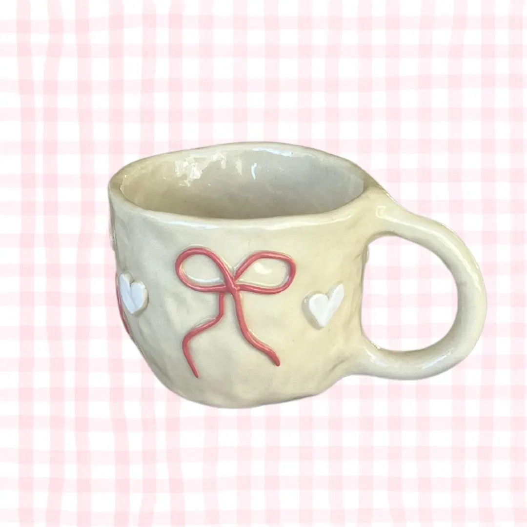 PRE-ORDER Pink Ribbon Bow Ceramic Mug - Etsy | Etsy (US)