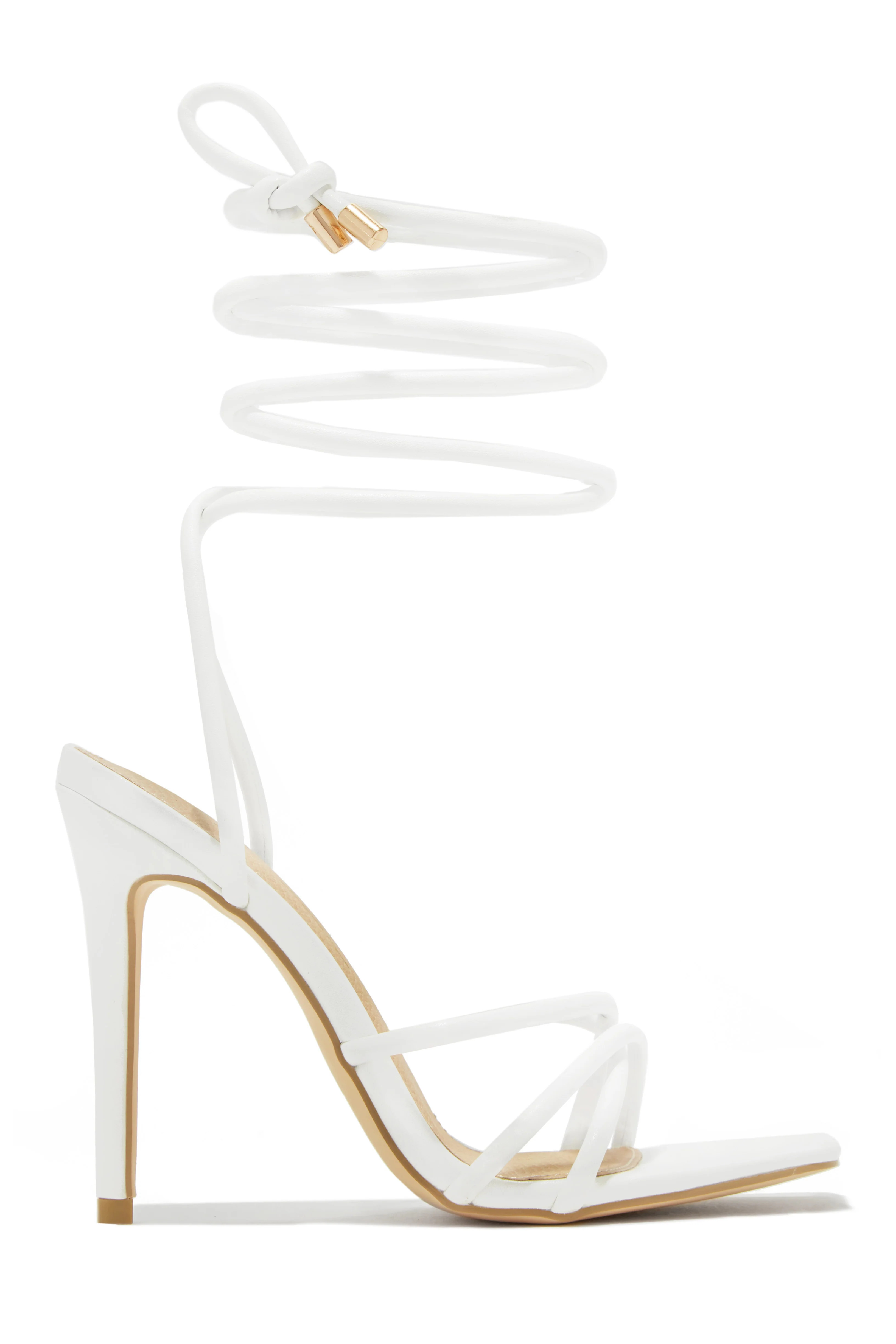 Holly Lace Up Strappy Heels - White 7 / White | MISS LOLA