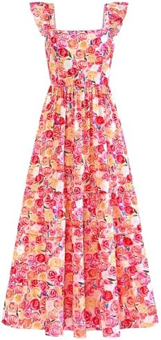 dowerme Summer Dresses for Women 2026 Casual Ruffle Smocked Tiered A-Line Boho Floral Maxi Beach ... | Amazon (US)