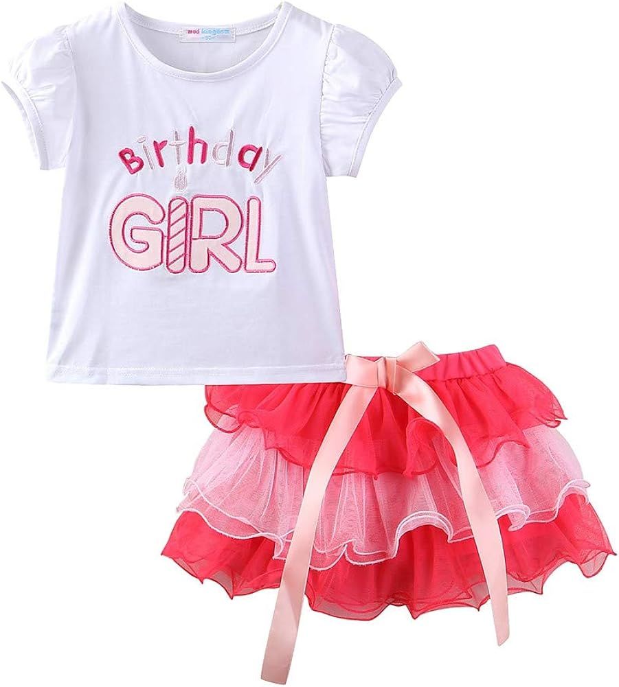 Mud Kingdom Little Girl Birthday Outfit Tops and Skirt Tutu Clothes Set | Amazon (US)