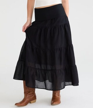 Tiered Fold-Over Maxi Skirt | Aeropostale