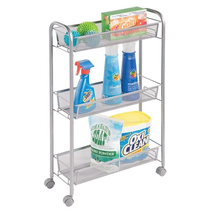 mDesign Portable Rolling Laundry Utility Cart Organizer Trolley with Easy-Glide Wheels and 3 Mult... | Amazon (US)