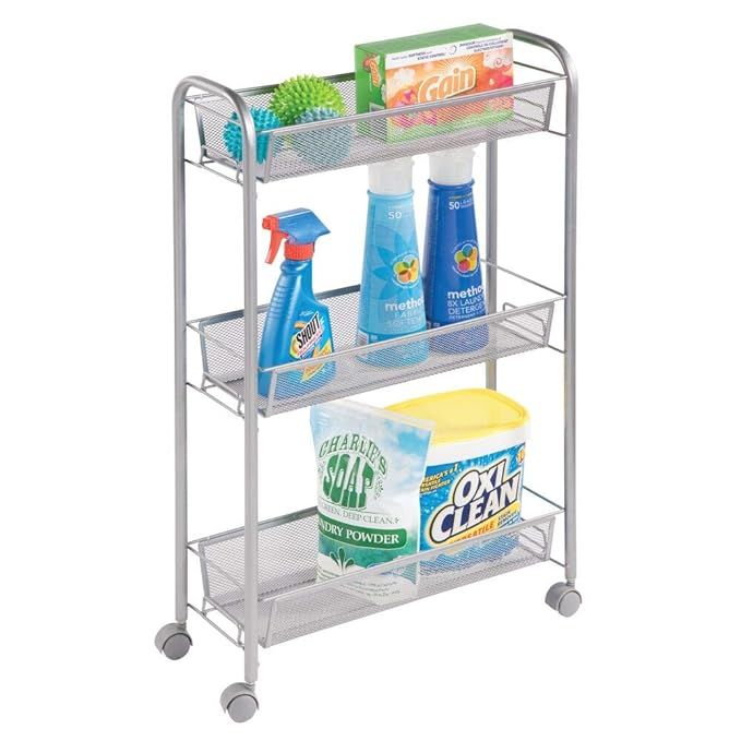 mDesign Portable Rolling Laundry Utility Cart Organizer Trolley with Easy-Glide Wheels and 3 Mult... | Amazon (US)