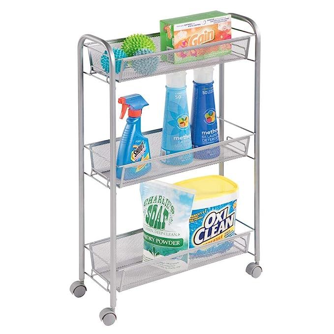 mDesign Portable Rolling Laundry Utility Cart Organizer Trolley with Easy-Glide Wheels and 3 Mult... | Amazon (US)