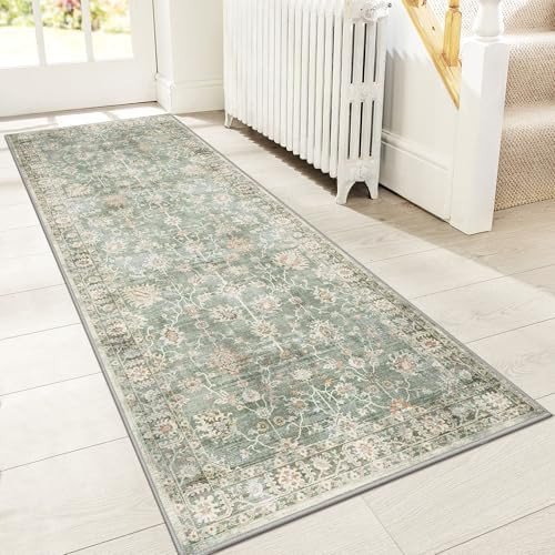 GENIMO 2x8 Non Slip Runner Rug, Washable Lightweight Hallway Light Sage | Boho Vintage Pattern, B... | Amazon (US)