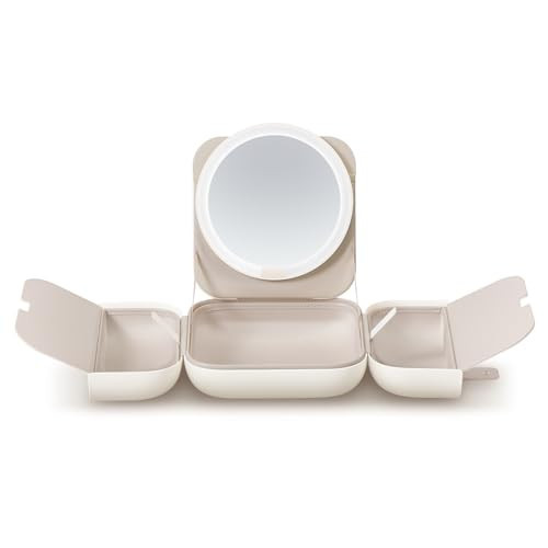 AMIRO M2 LumoCube Makeup Mirror with Bag - Portable LED Makeup Mirror with Lights, 5-Level Brightness, 3-Color Lights - Travel Makeup Organizer - White | Amazon (US)