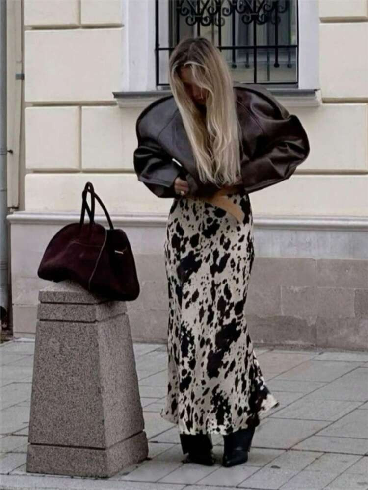 Women's Fashion New Leopard Print, Cow Print A-Line Skirt, Suitable For All Seasons, Autumn | SHEIN