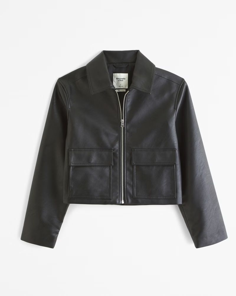 Vegan Leather Cropped Trucker Jacket | Abercrombie & Fitch (US)