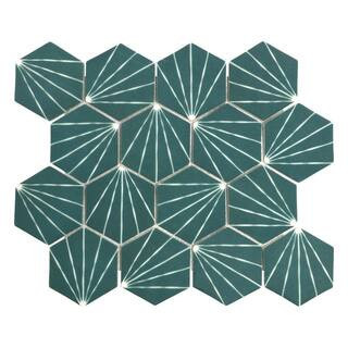 Art Deco Green Emerald Hexagon 12x10.6in. Recycled Glass Matte Patterned Mosaic Floor and Wall Tile (8.9 sq. Ft./Box) | The Home Depot