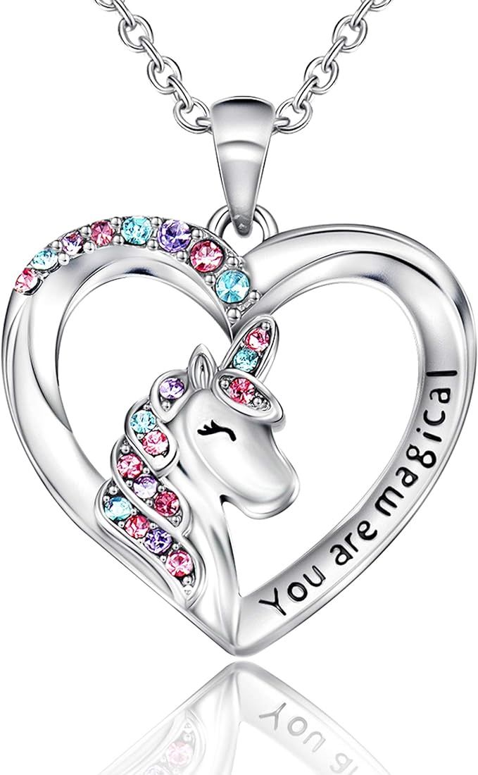 Shonyin Unicorn Necklace for Women Girls CZ Stone Heart Pendant Necklace With You Are Magical Mes... | Amazon (US)