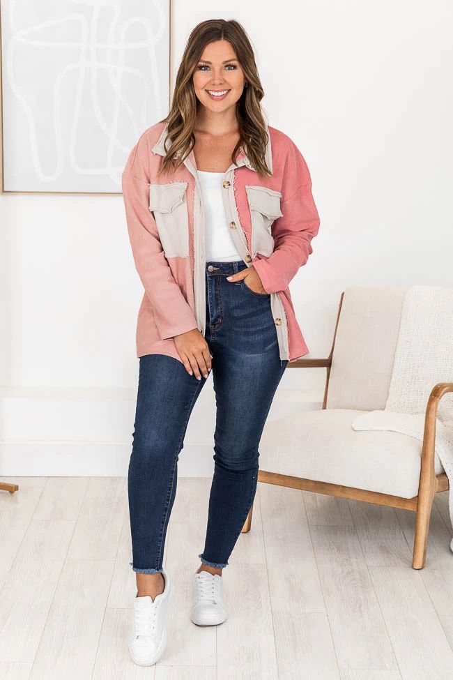 Feet On The Dash Pink Colorblock Knit Shacket | Pink Lily