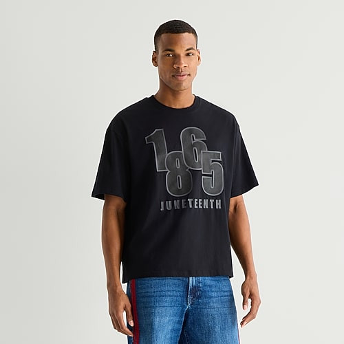 Hope & Wonder Juneteenth Mens Crew Neck Short Sleeve Boxy Fit Graphic T-Shirt, Large, Black | JCPenney