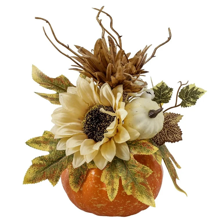 Artificial Pumpkin Fall Centerpieces for Tables Sunflower Berries Maple Leaves Potted Rustic Than... | Walmart (US)