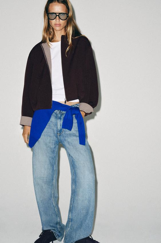 Zara - Gathered Hem Bomber Jacket - Brown - L - Woman | Zara US