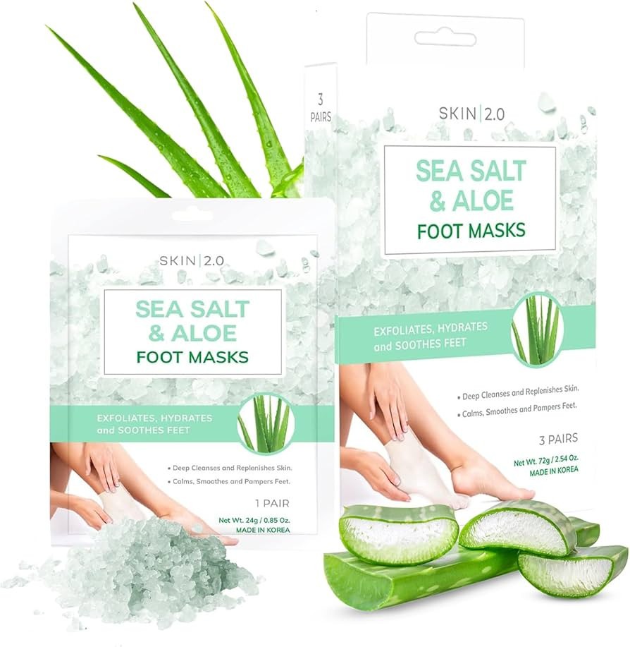 Máscaras de pies con sal marina y aloe, tratamiento de talón agrietado, calmante e hidratante, ... | Amazon (US)
