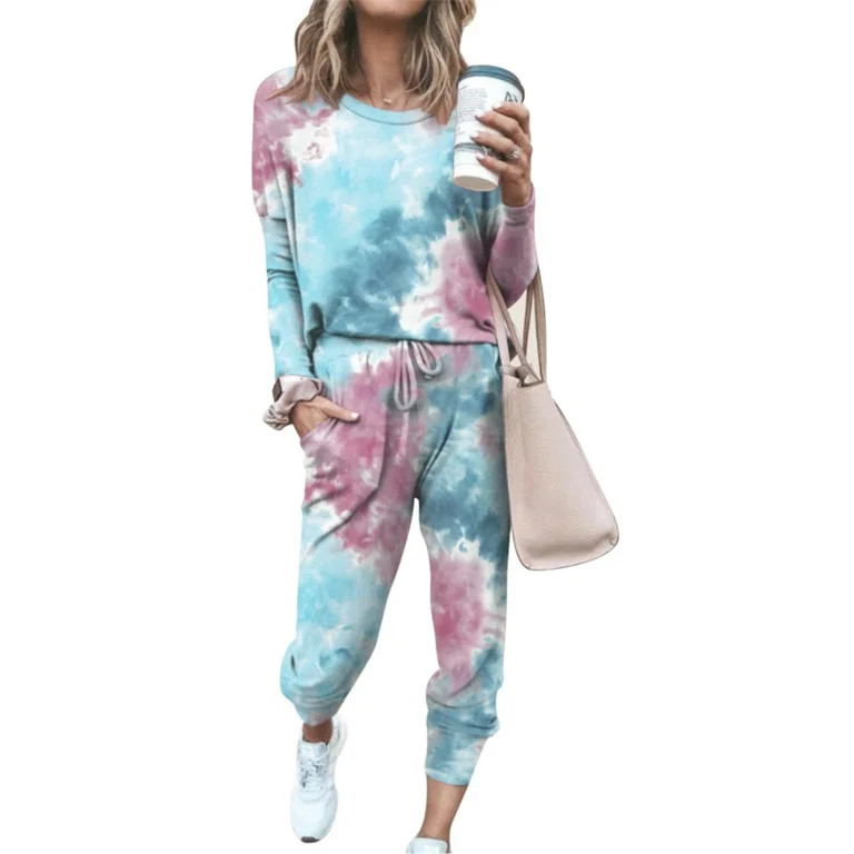 2 Pcs Tie Dye Tracksuit High Waist Sports Pants Long Sleeve and Pants Set Sport Outfits Active Fi... | Walmart (US)