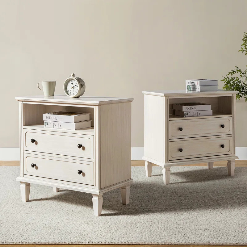 Amberlyn 2-Drawer Nightstand with Built-In Outlets and Solid Wood Legs (Set of 2) | Wayfair North America