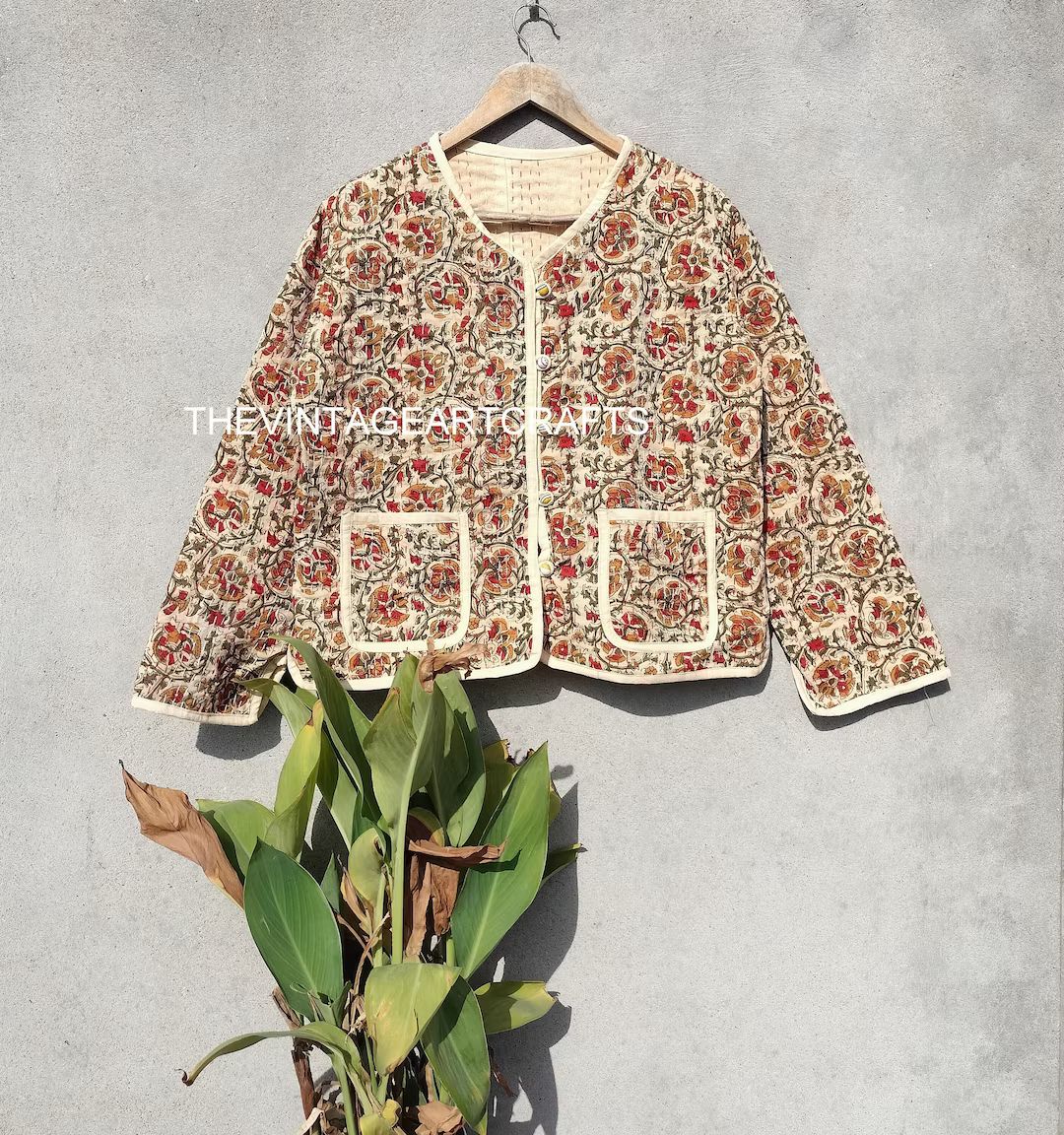 bagru hand block hand made kantha print cotton quilted jacket coatJacket, Cotton Sari Kantha Coat... | Etsy (US)