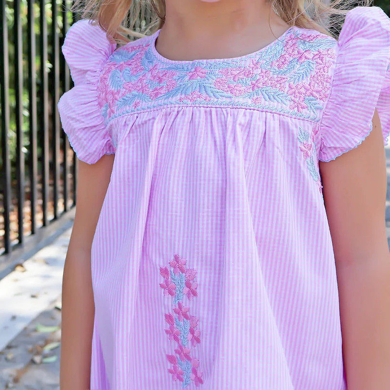 Pink Gingham Embroidered Beach Dress | Classic Whimsy