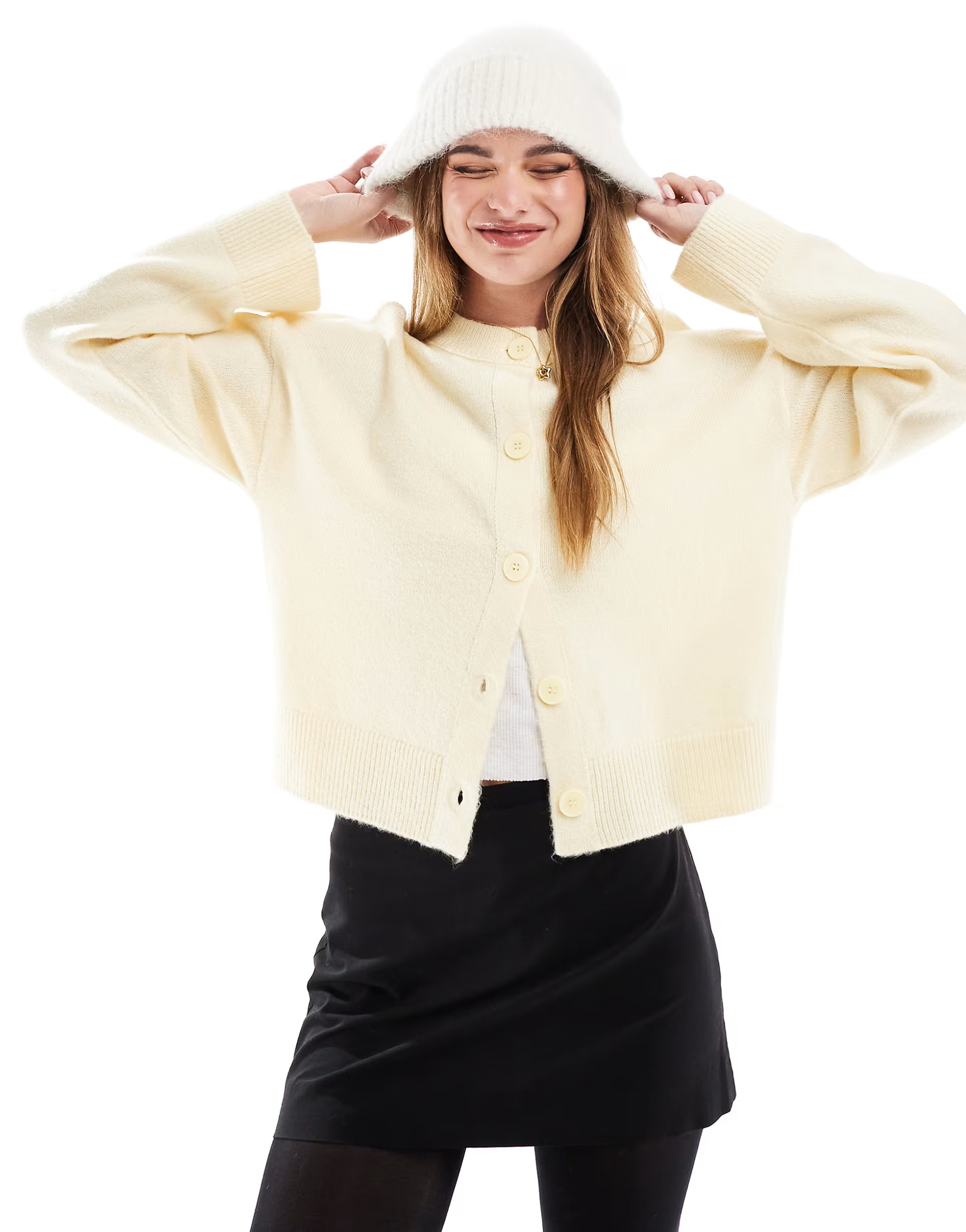 ASOS DESIGN crew neck cardigan in buttermilk | ASOS | ASOS (Global)