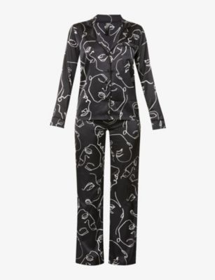 Leon graphic-print stretch-satin pyjamas | Selfridges