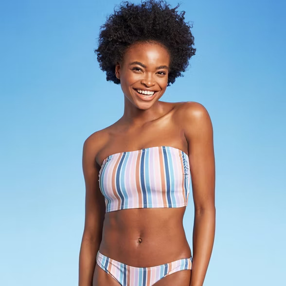 Juniors' Longline Metallic Bandeau Bikini Top - Xhilaration™ Multi Stripe | Target