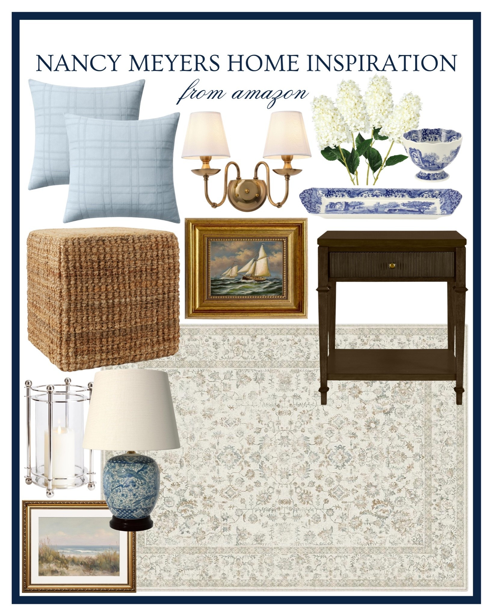 Nancy Meyers home inspiration from Amazon 🤍 Amazon Home, Nancy Meyers home decor, Amazon Pillows, Amazon furniture, Amazon ottoman, woven ottoman, coastal grandmother home, coastal Amazon home