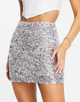 ASOS DESIGN sequin mini skirt in silver | ASOS (Global)