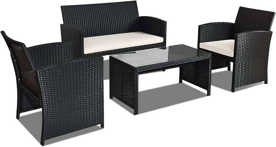 Goplus 4-Piece Rattan Patio Furniture Set, Outdoor Wicker Conversation Sofa with Weather Resistan... | Amazon (US)