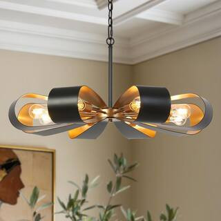Modern Industrial 32.6 in. 8-Light Gold Round Chandeliers, Black Chandelier Lighting with Bow Petal Shade Living Room | The Home Depot