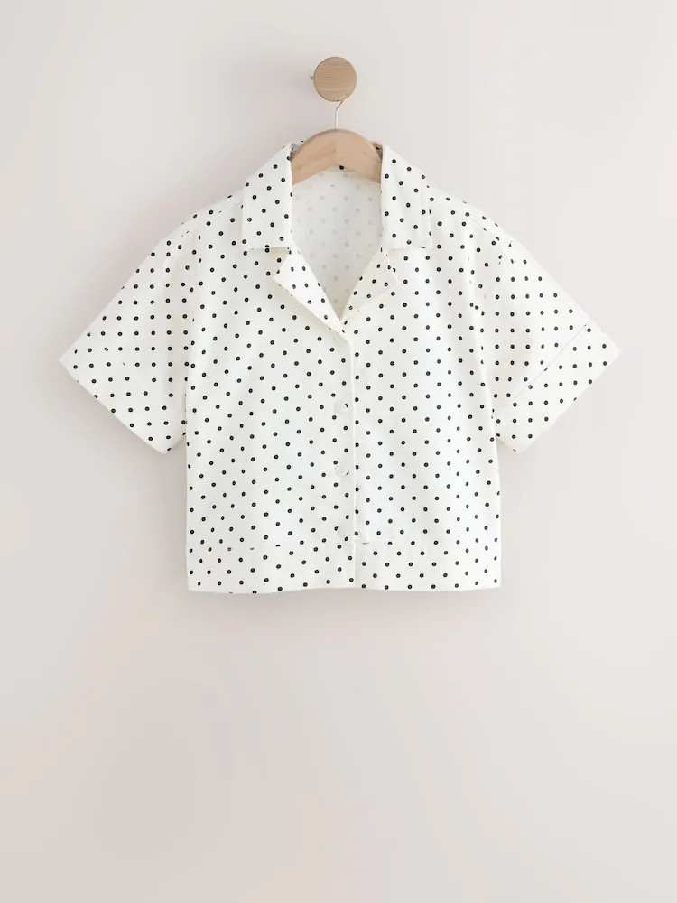 Buy White/Black Polka Dot Short Sleeve Denim Shirt from Next United Arab Emirates | Next UAE