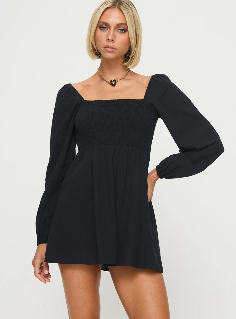 Summer Nights Long Sleeve Mini Dress Black | Princess Polly US